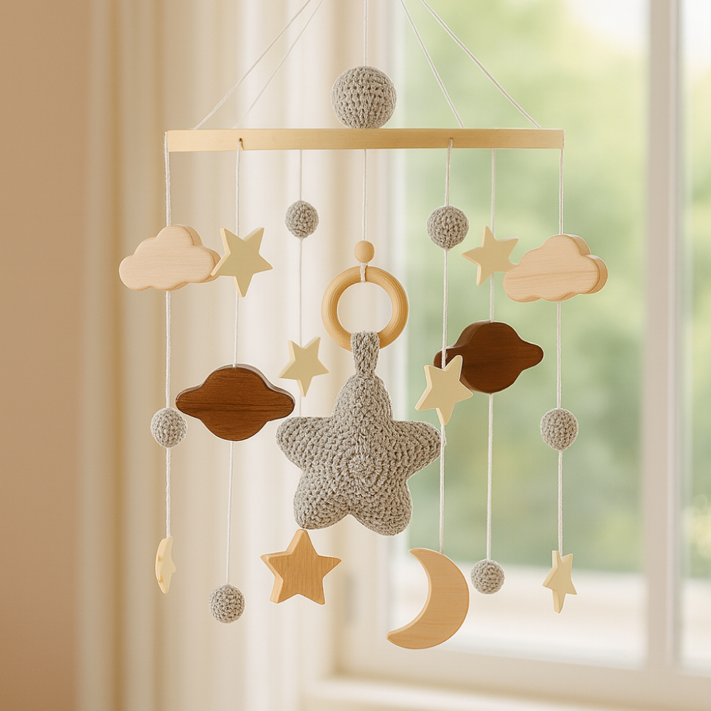 Dreamy Wooden Baby Mobile - Grey