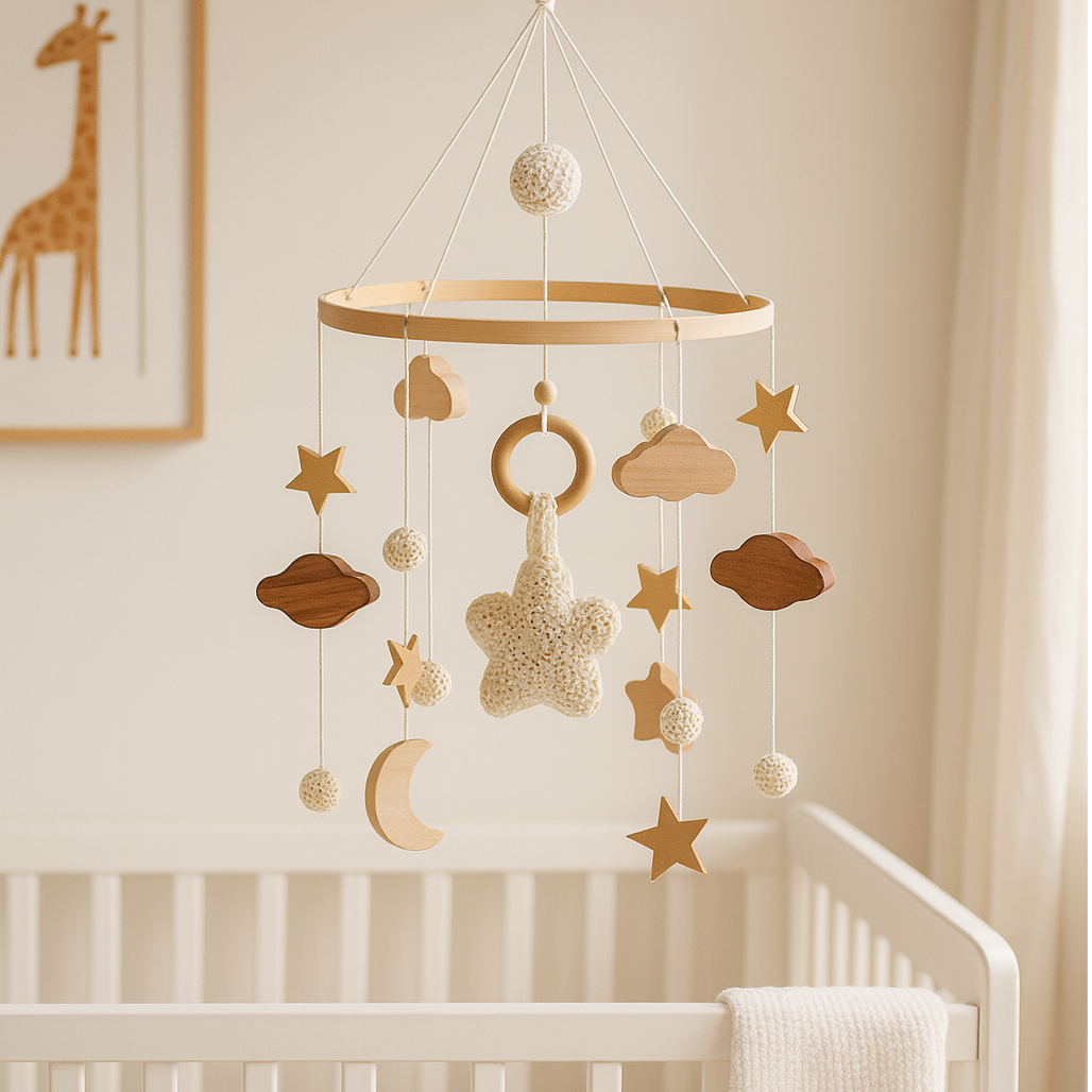 Dreamy Wooden Baby Mobile - White