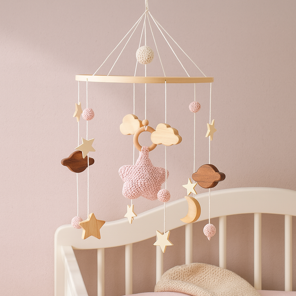 Dreamy Wooden Baby Mobile - Pink
